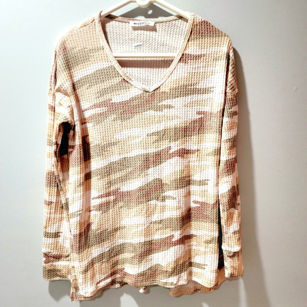 NWOT Workshop Republic Clothing Women Camo Pullover Sweater Top Size L